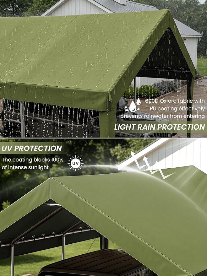 10 x 20 Ft Carport Replacement Cover, Heavy Duty Outdoor Car Tarp Canopy, Waterproof & UV Protected Tear Oxford Tarp with Ball Bungees (Frame is Not Included)