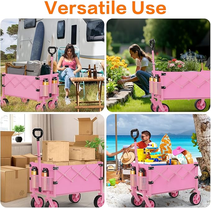 Wagons Carts Foldable, 360LBS Folding Utility Heavy Duty Wagon Cart with Wheels, 100L Portable Utility Outdoor Wagon for Shopping, Beach, Camping, Sports, Garden