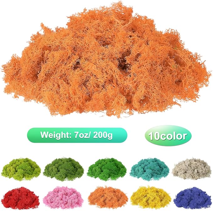 uxcell Preserved Reindeer Moss, 7oz Fake Moss for Crafts Artificial Dried Moss for Decoration Terrariums Potted Plants, Orange