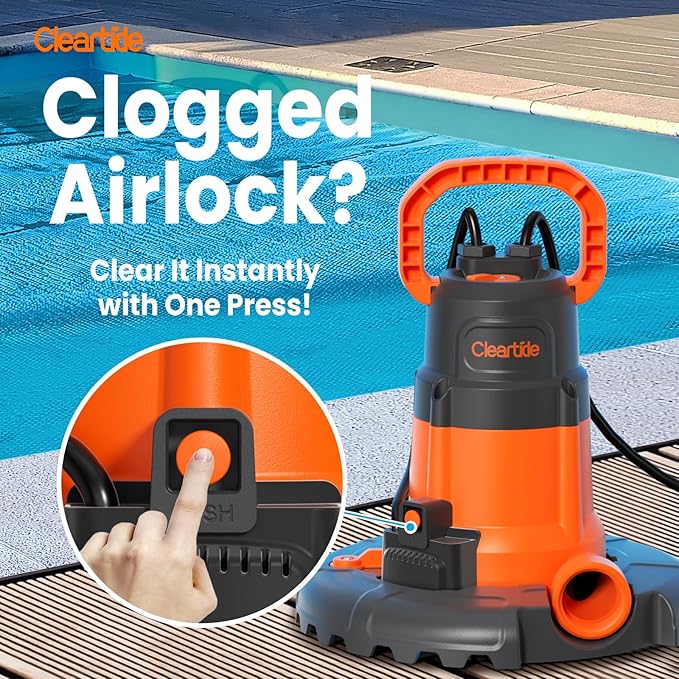 Cleartide Smart Automatic Pool Cover Pump, 1/4 HP 2160 GPH with Auto On/Off & Freeze Protection, Pump for Inground/Above Ground Winter Pool Covers, Dual Mode, 25ft Cord, 120V AC
