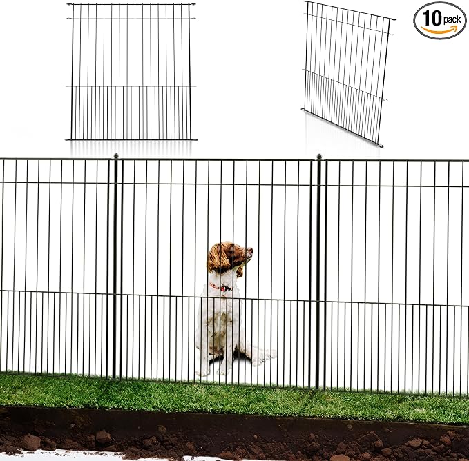 WESLEY'S CORNER Tall Fence Panels - 32”H x 29”L, No Dig Metal Dog Fence, Heavy Duty, Garden Border & Animal Barrier, Rustproof, Decorative Fencing for Backyards, Frontyards, Outdoors and Edging