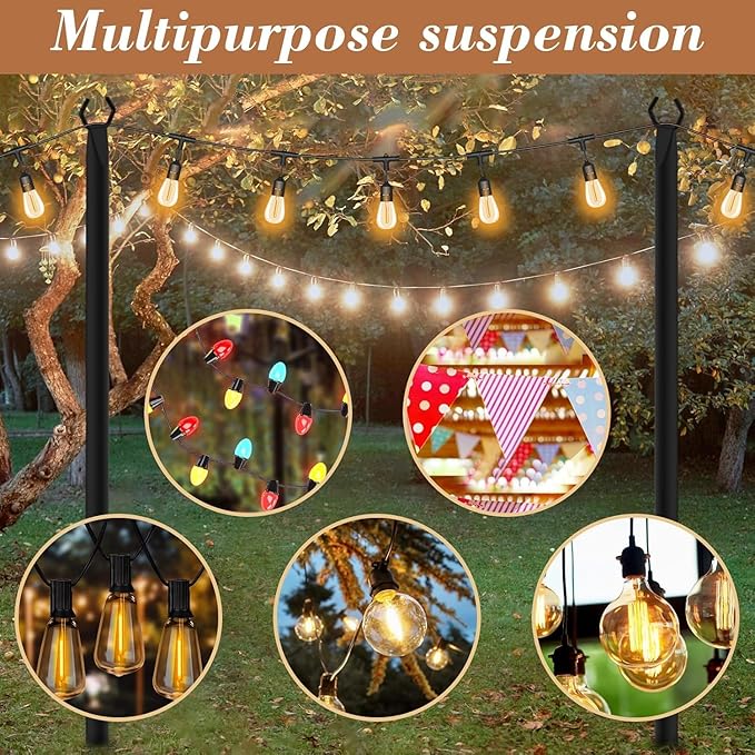 4 Pack String Light Pole,Metal Poles for Hanging Outdoor Light Strings,4 Pack 10 FT Light Poles Stand for Outside Garden,Patio,Wedding,Backyard,Deck,Party
