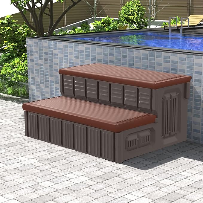 Hot Tub Steps, Outdoor Spa Steps with Storage, Non-Slip & Sturdy Hot Tub Stairs, 36 Inches Long