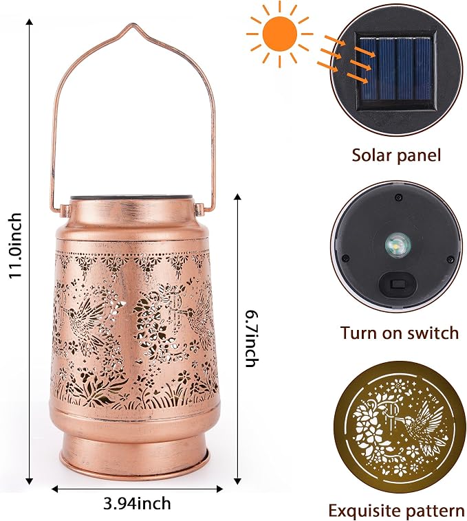 Hummingbird Solar Lanterns Outdoor Waterproof, Hummingbird Gifts for Women Hanging Solar Lights for Outside, Decorative Light for Garden Patio Porch Yard Decor