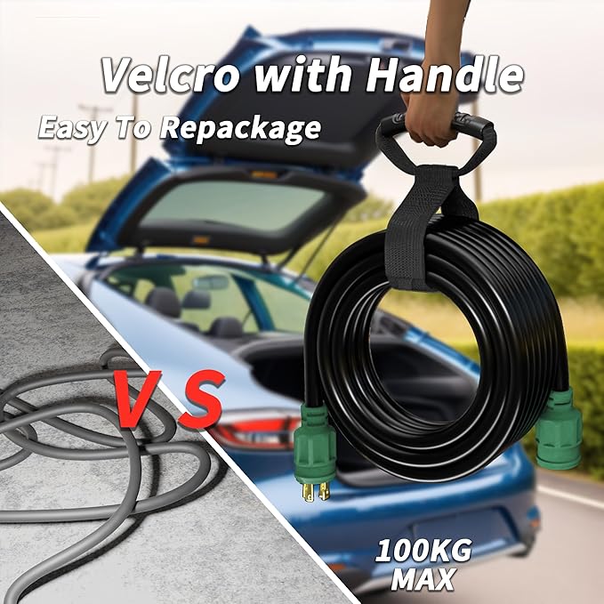 PlugSaf 75FT 30 Amp Generator Extension Cord 4 Prong, NEMA L14-30P/L14-30R 10 Gauge STW 125/250V Twist Lock Generator Cord Heavy Duty, Black ETL Listed
