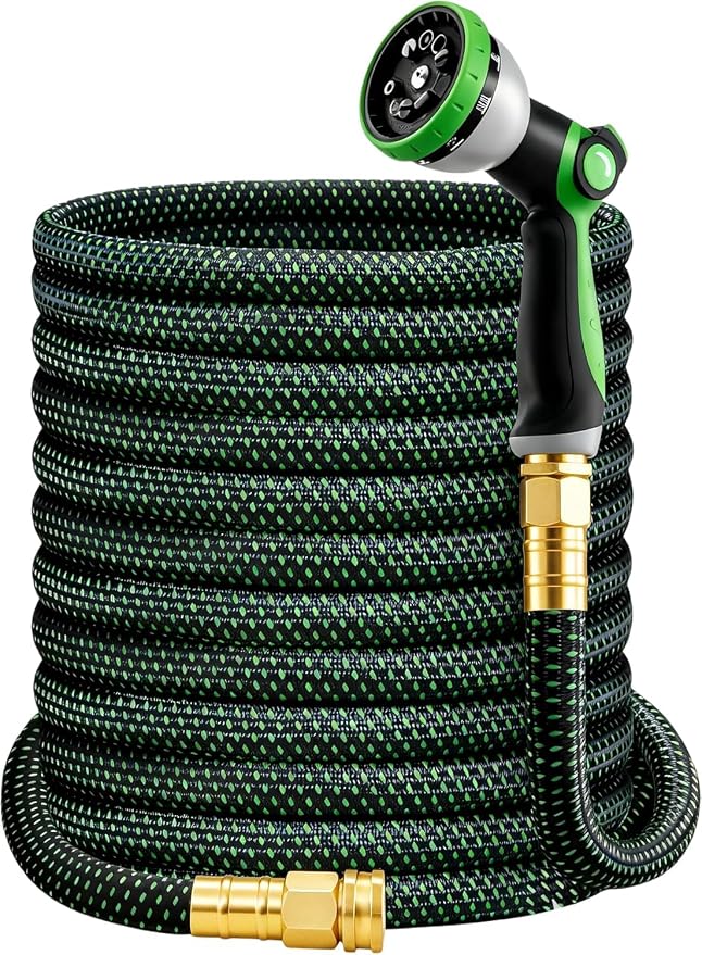 HBlife 150ft Garden Hose, Non Expandable Garden Hose with 10 Function Sprayer Nozzle, Flexible Lightweight Water Hose for Yard, Lawn, Car Wash and Outdoor
