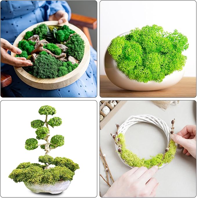 uxcell Preserved Reindeer Moss, 17.6oz Fake Moss for Crafts Artificial Dried Moss for Decoration Terrariums Potted Plants, Dark Green
