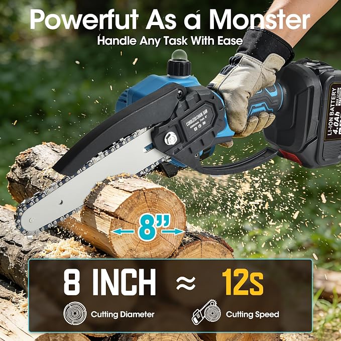 Mini Chainsaw 6-Inch,Portable Electric Cordless Chainsaw, Handheld Pruning Shears Chain Saw for Tree Branches with 2 Batteries and Carrying Case