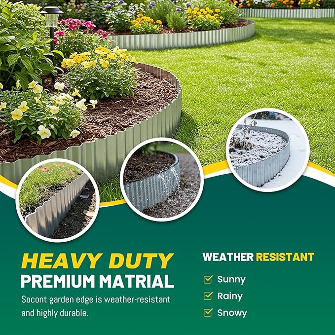 Corrugated Metal Garden Edging, 6"×10Ft Landscape Edging Border for Garden, Flower Bed, Lawn and Landscape Edging (Silver)