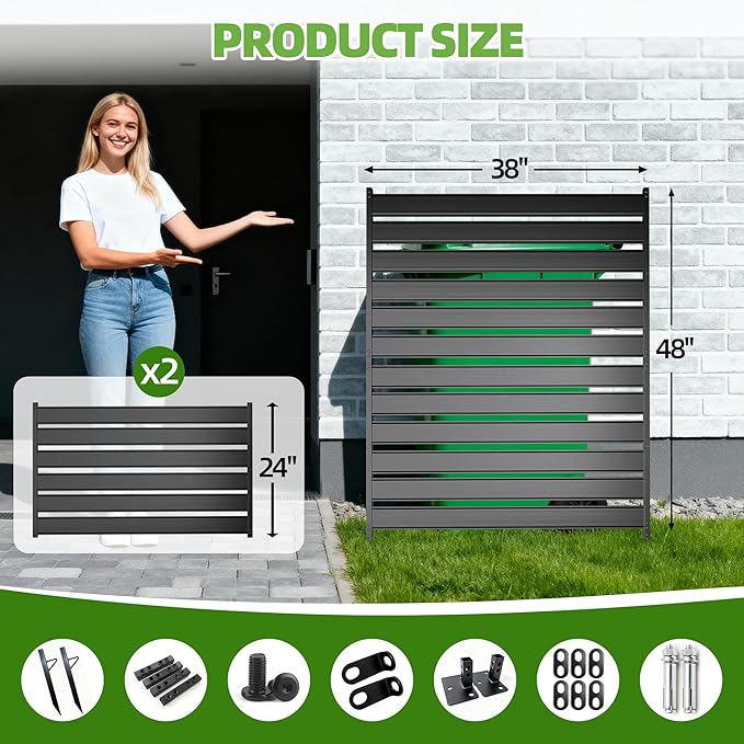 48" H x 38" W (1-Panels) Air Conditioner Fence Screen Trash Can Privacy Fence Panels, Suitable for Pools and Yards, no Digging Required，Black Privacy Panel