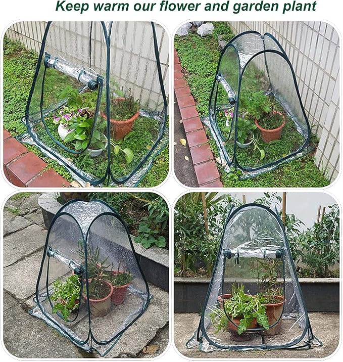 Porayhut Pop Up Greenhouse Cover,Pack of 3 Pcs,Flower House Mini Gardening Plant Flower Sunshine Room Room,Backyard PVC Greenhouse Cover for Cold Frost Protector Gardening Plants