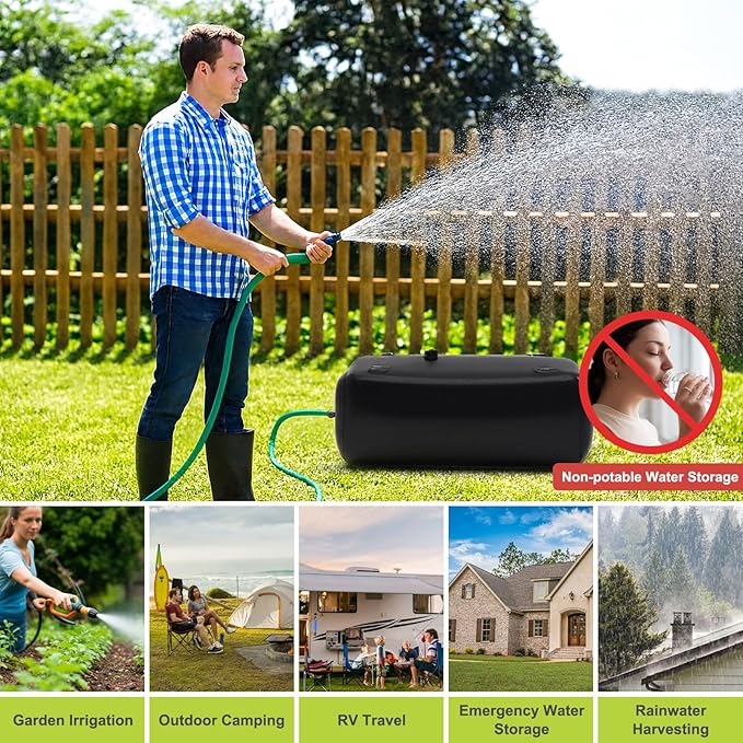150 Gallon Water Bladder, 1000D PVC Foldable Portable Water Tank, Black Large Capacity Water Bag Container for Camping, Garden, Agricultural Irrigation, Drought Resistance, Emergency Supply