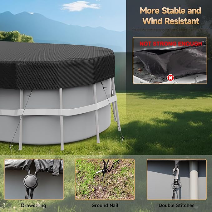 LXKCKJ 7x13 FT Pool Cover for Above Ground Pools, Rectangular 420D Oxford | 10000PA Waterproof, 100MPH Windproof, Tear-Resistant, UPF50+ UV Protection,Cuts Evaporation, for Oval /Rectangular Pool