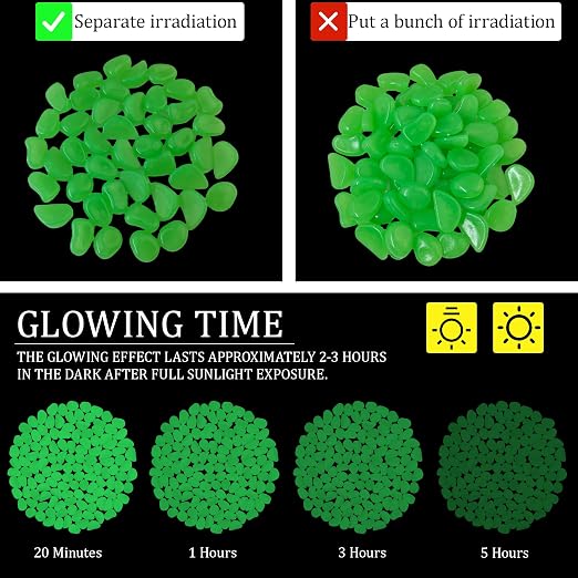 200PCS 1-1.2" Green Gardening Luminous Glow Stones Outdoor Decorations Luminous Stones Glow Stones Pebbles for Patio Landscaping Lawn Landscape Decor