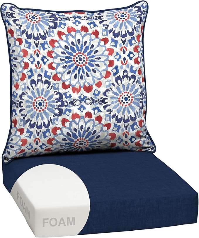 Arden Outdoor Foam Deep Seat Cushion Set, 24x24, Premium High-Density Foam, Never Flattens, Weather-Proof for Patio Chair Sofa Couch, Clark Blue