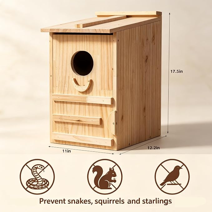 Extra-Large Wood Duck House - Handcrafted Natural Solid Wood Nesting Box for Wood Ducks & Mergansers, Easy Pole Mounting Kit for Pond, Wetland & Backyard