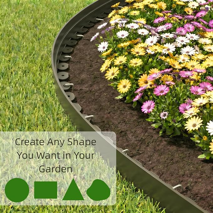 Bluepro 4 Inch 100 ft No Dig Landscape Edging Kit, Upgraded with 150 Heavy Duty Steel Stakes & Reinforced No-Curl Design, Flexible Plastic Garden Border for Flower Beds, Lawns, Yard