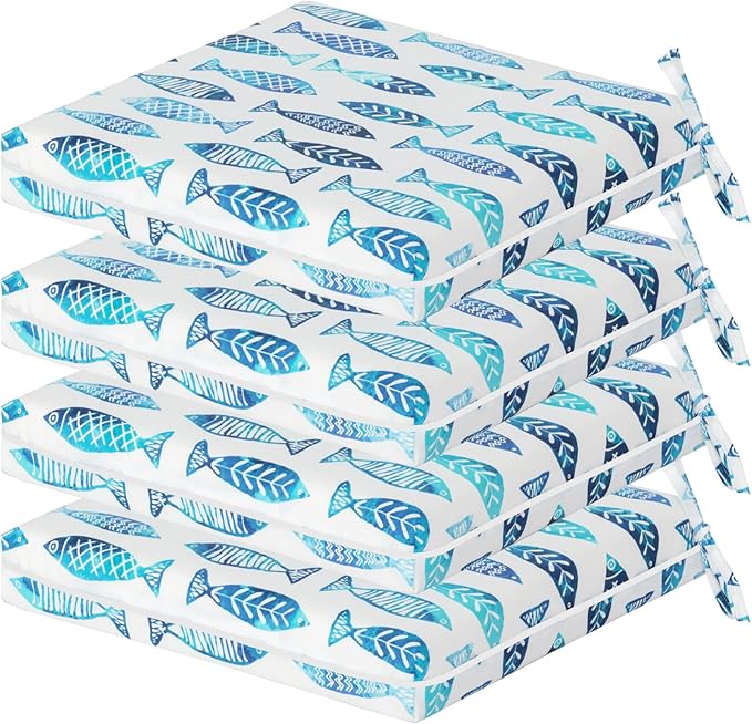 COZYVIDA Outdoor Chair Cushions Set of 4, 20"x20" Square Seat Pads with Tie Straps and YKK Zippers, 30D High-Density Foam, Water-Resistant Fabric,UV-Resistant 1000+ Hrs