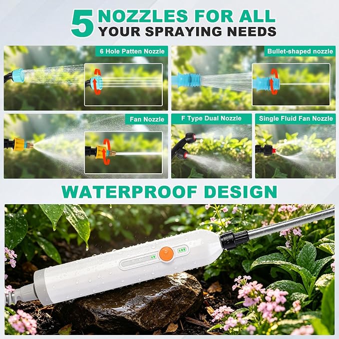 2 Gallon Battery Powered Garden Sprayer, Electric Weed Sprayer with 2 Adjustable Speed, Battery Indicator,Rechargeable Retractable Wand with Adjustable Shoulder Strap for Lawn,Garden,Yard