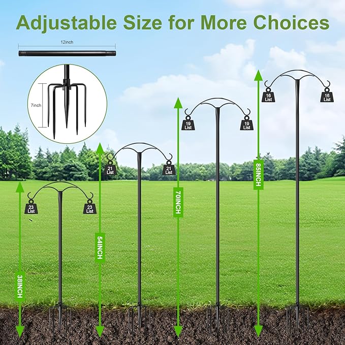 85 Inch Shepherds Hooks for Outdoor,Heavy Duty Shepherds Hooks for Outdoor with 5 Prong Base, Adjustable Stand Hanger for Garden Plant, Hummingbird Feeder, Lantern, Hanging Wedding Decor (1 Pack)