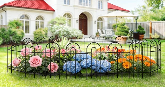 32in(H)×50ft(L) Black Decorative Garden Border Fence Total 35 Panels No Dig Metal Folding Fence Garden Edging Border Fence for Animal Barrier Fencing Flower Bed Yard Patio