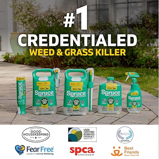 Spruce Weed Killer Spray Power Wand Kit - Weed + Grass Killer₃ Reusable Weed Sprayer, Spot-Treating Kills Weeds in Lawns and Gardens, Additional 2 AA Batteries Included for Continuous Power (64 oz)