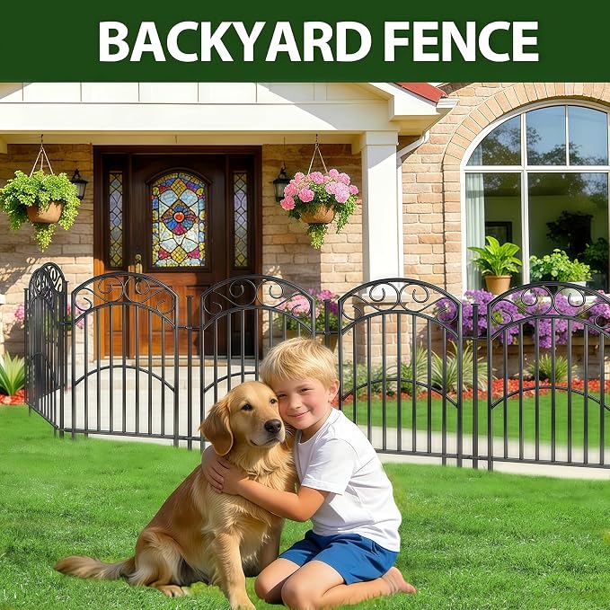 KYATE 8 Panels No Dig Decorative Outdoor Garden Fences for Garden Yard Backyard Patio, 32in(H)×18Ft(L) Metal Rustproof Thickened Pipe Heavy Duty Fence, Landscape Border Animal Barrier