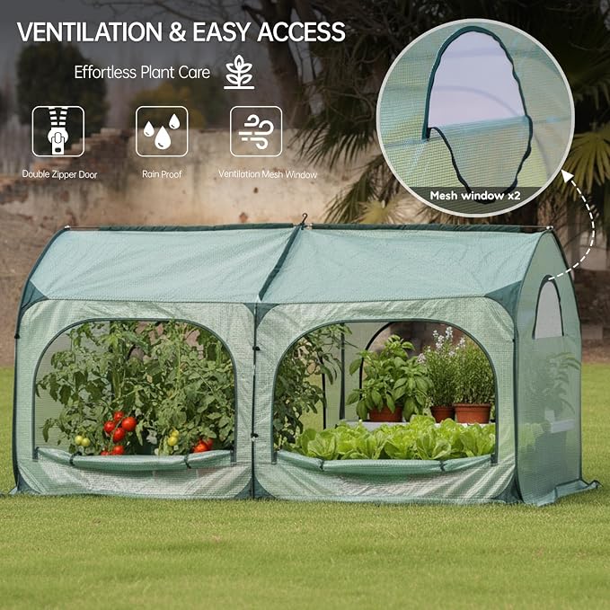 PORAYHUT All-in-One Raised Garden Bed and Greenhouse Kit,Metal Outdoor Planter Box with Pop up Tunnel Greenhouse Cover ,Vegetables, Flowers for Cold Frost Protector (4x2FT)