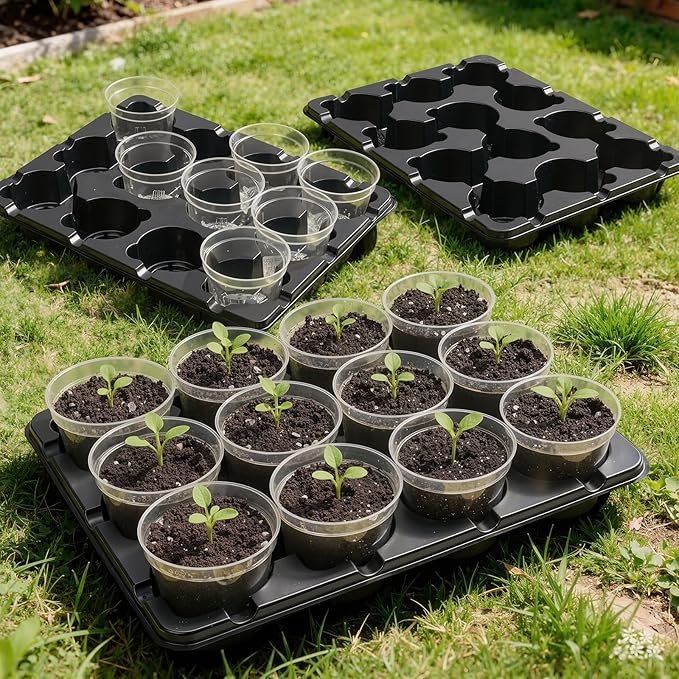 homenote 4 Inch Seed Starting Trays with Clear Nursery Pots, 5-Pack 12-Cell Seedling Starter Trays & 4" Nursery Pots 60 Pcs with Drainage, Plant Starter Germination Trays for Indoor Outdoor Growing