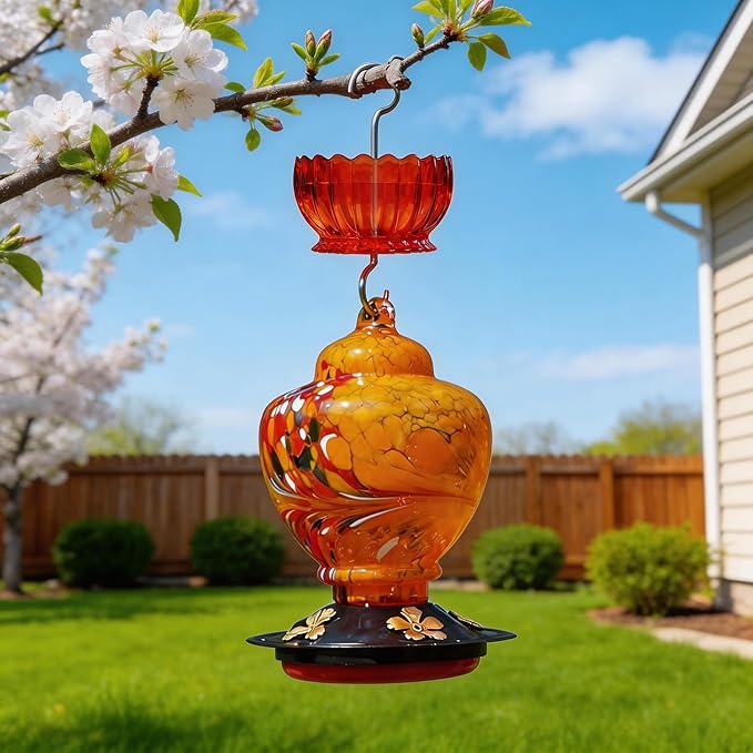 Ant Moat for Hummingbird Feeder - 9 OZ Extra Large Capacity Insect Guard - Red Daisy
