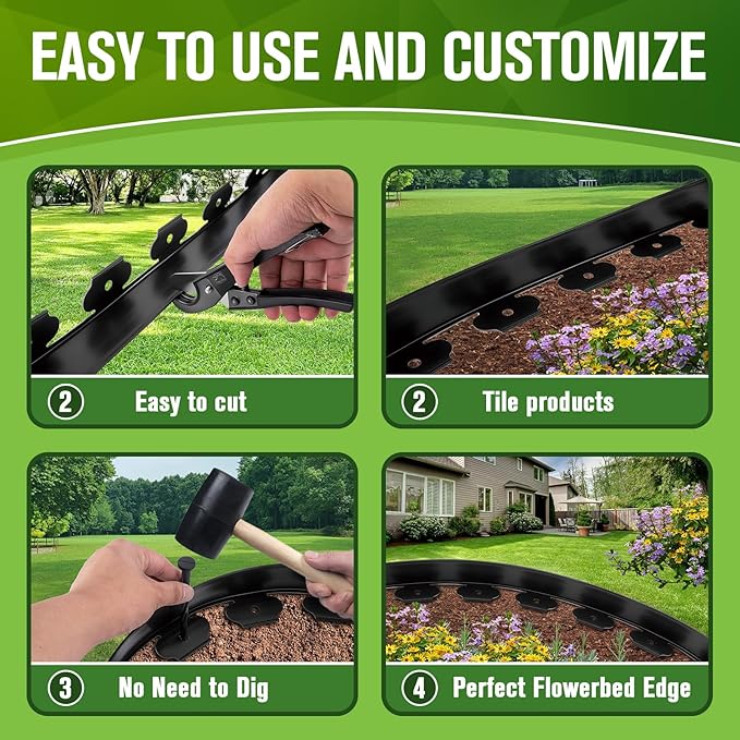 3 Inch Landscape Edging, 3" x 100' Garden Edging, 3 Inch No Dig Edging for Landscaping with 120 Pcs Anchoring Spikes and 5 Pcs Connectors Flexible Landscape Border Edging for Landscaping(Black)