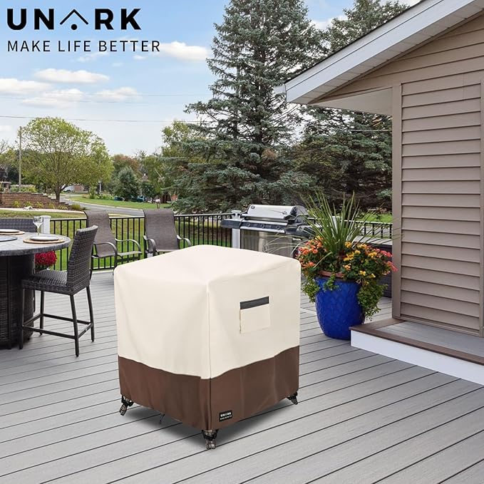 Patio Wicker Side Table Cover, Suitable for 3-Piece Outdoor Wicker Patio Bistro Set Side Table, Waterproof Square Patio Small Side Table Cover 22 W x 22 D x 18 H inches Beige and Brown