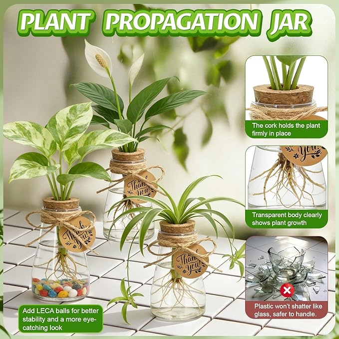 48 Pack Plant Propagation Stations, 3.35'' Plastic Propagation Jars Clear Hydroponic Small Vase Hanging Planter Tube with Cork Lid Tags Hemp Rope for Plant Lovers Women Office Home Decor Garden Gifts