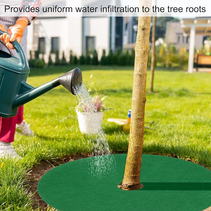 HARFINGTON 8pcs Tree Mulch Ring 28.3 Inch Non-Woven Round Tree Protector Weed Barrier Mat Plant Cover Rings for Weed Grass Control Root Protection, Green