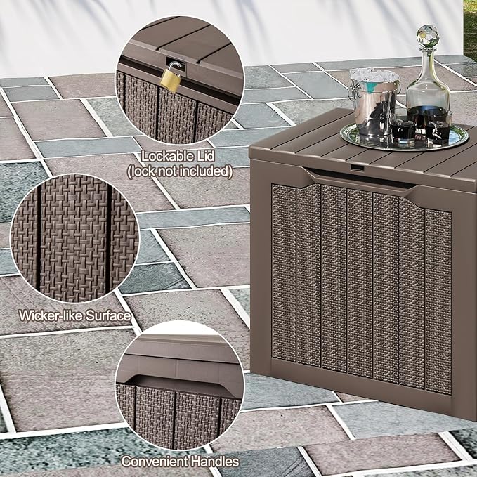 Tangkula 30 Gallon Outdoor Storage Box, Resin Outdoor Storage Bench with Lockable Lid, Waterproof Deck Box for Garden Tools, Pool Accessories, Cushions