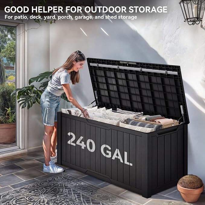 YITAHOME XXL 240 Gallon Large Outdoor Storage Deck Box for Patio Furniture, Outdoor Cushions, Garden Tools and Sports/Pools Equipment, Weather Resistant Resin, Lockable (Dark Gray)