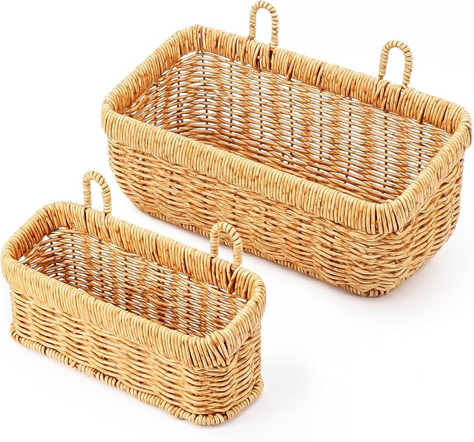 AceList Wall Hanging Basket, Boho Style Hand-Woven Hanging Storage Baskets - Set of 2, Ideal for Boho Room Decor, Kitchen, Garden, and Living Room