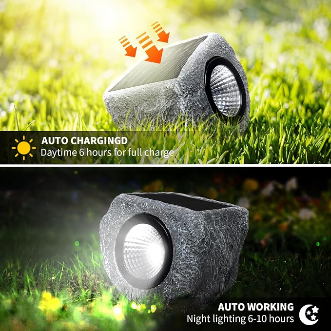 Solar Rock Lights Outdoor 2 Pack, Bright Solar Spotlights Outdoor Waterproof, Wireless LED Rock Lights, Auto On/Off Landscape Spotlights Walkway Solar Lights for Outside Yard Patio Pathway Flowerbed