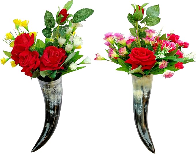 Flower Hanging Vase On The Wall, Set of 2 Made of Horn (8'' to 10'')