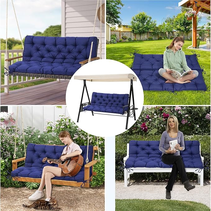 EverPine Outdoor Swing Cushion Replacement Patio Bench Cushion Waterproof Thick Seat Pad for Porch Swing Daybed Garden Sofa Furniture (Navy Blue)