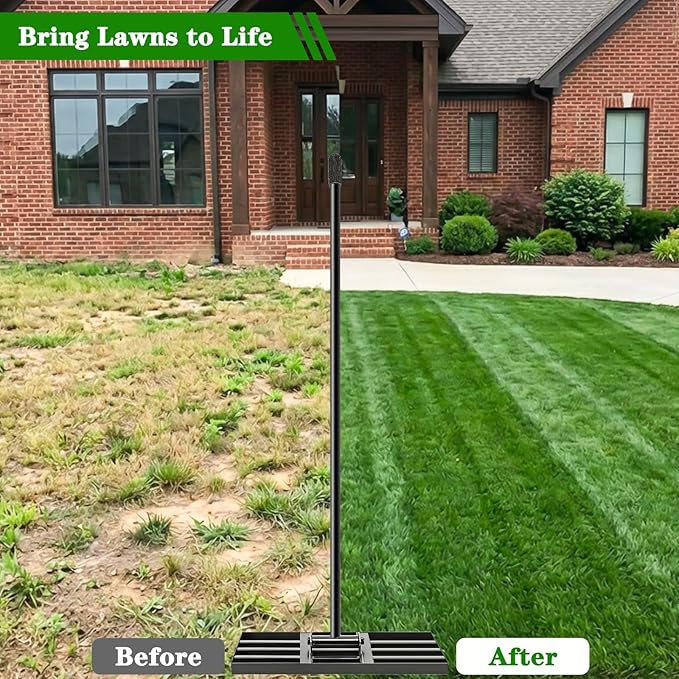 39" Stand Up Weed Puller Tool - Heavy Duty Detachable 3-Claw Weeder with Ergonomic Long D-Handle Lawn Leveling Rake 17x10 inch, Heavy Duty Ground Leveler for Soil, Sand