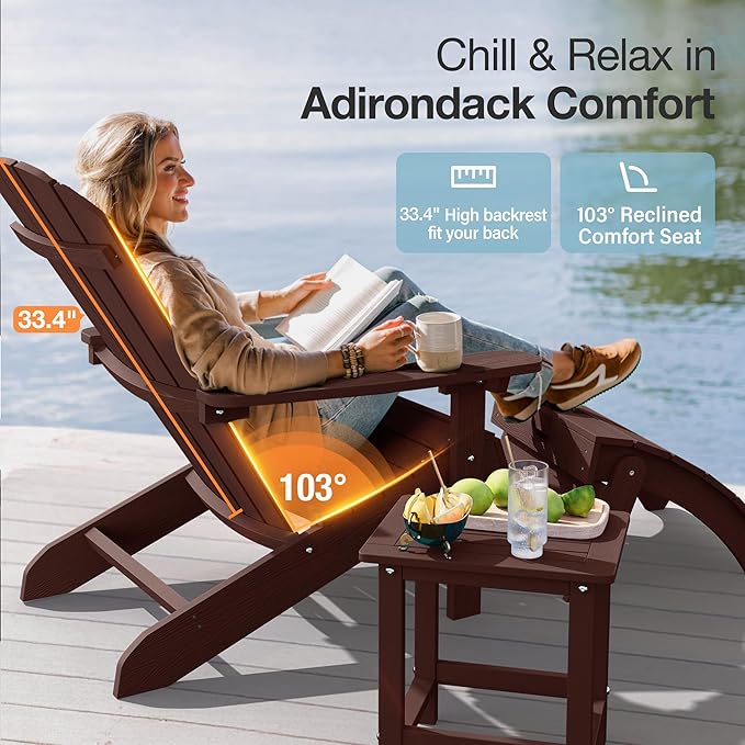 YEFU Adirondack Chairs Set of 2: Outdoor Chair HIPS Plastic Adirondack Chairs - Patio Chairs with Wood Texture - Lawn Fire Pit Deck Porch Garden Chairs for Adults(Coffee)