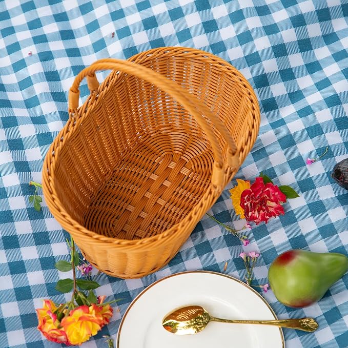 Rattan Picnic Basket with Handle, Garden Harvest Basket, Gathering Storage for Vegetable Fruit, Easter 13" x 9" x5.5" (Rattan, 13"x9"x5.5")