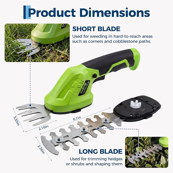 2-in-1 Electric Handheld Hedge Trimmer, Cordless Grass Shear & Shrub Trimme, Lightweight Rechargeable Bush Trimmers, with Type-C Cable, Dual Safety Switch, Brushless Motor, for Yard, Lawn, Garden