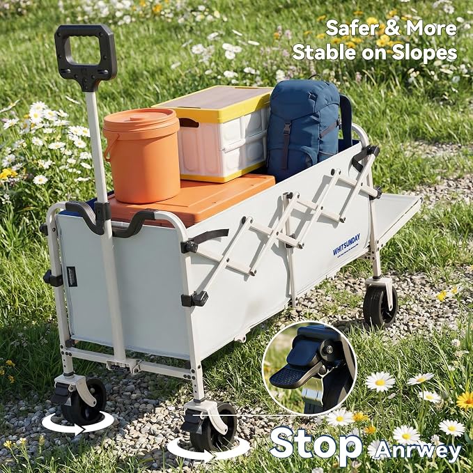 Collapsible Folding Wagon Cart, Heavy Duty Utility Wagons with Tailgate & Wheels,Portable Utility Cart for Camping,Garden,Beach,Sports Grey
