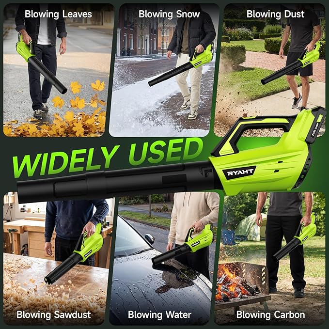 Leaf Blower Cordless, Leaf Blower with Battery and Charger - 2 Speed Modes, 2 Batteries, 20V Powerful Lightweight Electric Blowers for Blowing Leaves, Lawn Care, Patio Cleaning and Dust, Green