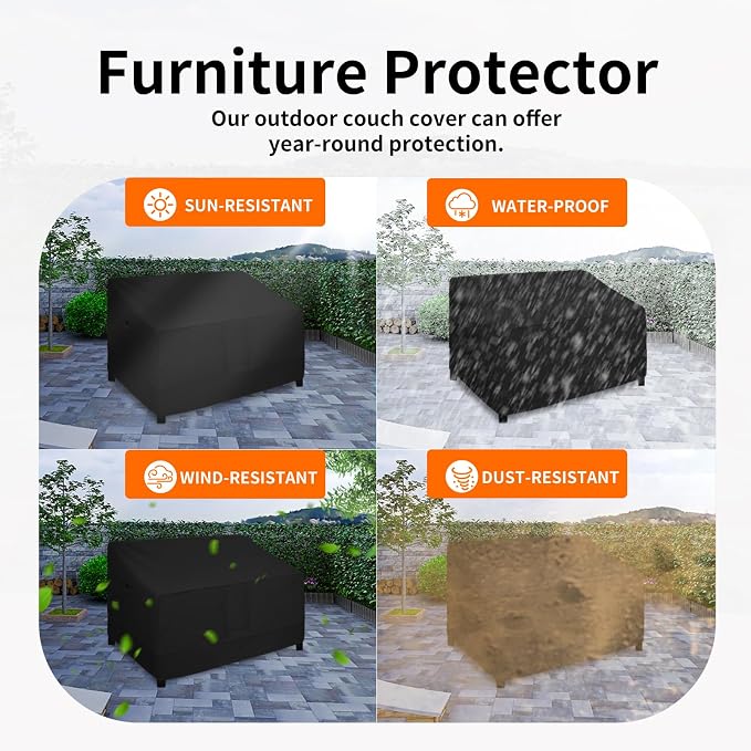 Easy-Going Heavy Duty Outdoor Loveseat Couch Cover, Waterproof Windproof Patio Furniture Sofa Cover with Air Vent (54Wx38Dx35H inch, Black)