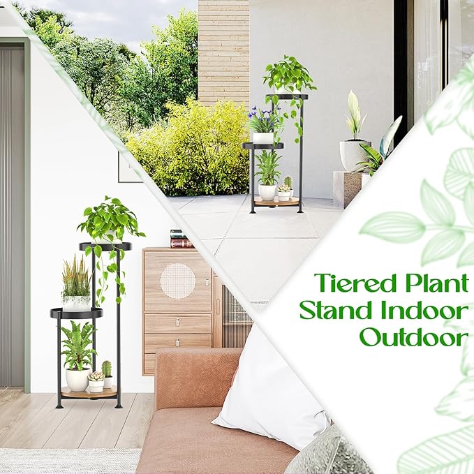 Oppro Plant Stand Indoor Outdoor Set of 2, Tierd Corner Plant Stands Holder, Iron Flower Shelf Display Rack for Window Balcony Garden Patio