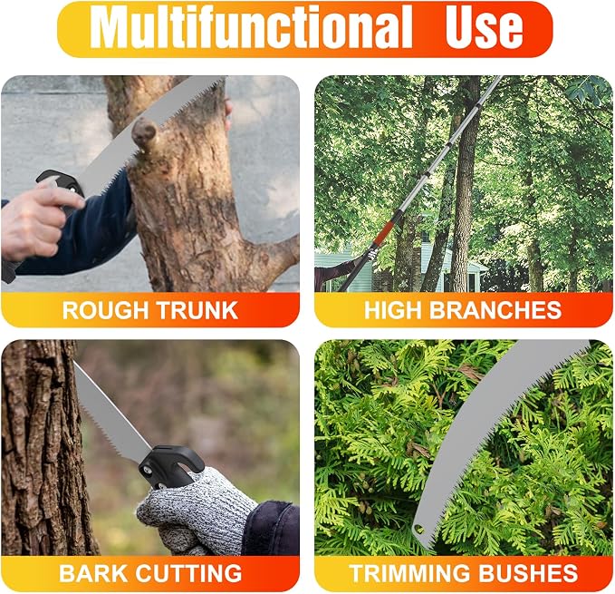 LAANPOLE 20FT Pole Saw, Telescoping Tree Trimmer with 3-12FT Extension Pole, Manual Branches Pruner for Backyard, Orange