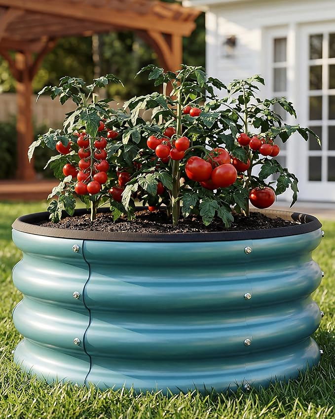 2 x 2 x 1 ft Round Raised Garden Bed, Black 3 Pack 0.6 mm Thick Galvanized Steel Planter Box with Double Layer Paint and Safety Edge Trim for Vegetables Flowers Herbs Outdoor Garden